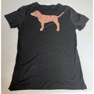 Victorias Secret PINK Bling Black Rose Gold Sequin Dog Logo V Neck T Shirt